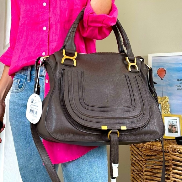 Chloe Handbags - NEW Chloé Marcie bag tote medium crossbody brown leather gold hardware